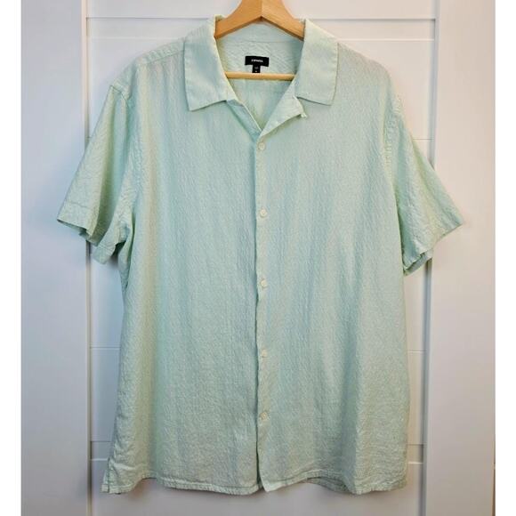 Express Shirt Mens XL Light Green Textured Button Up Short Sleeve Casual Cotton - Picture 1 of 9